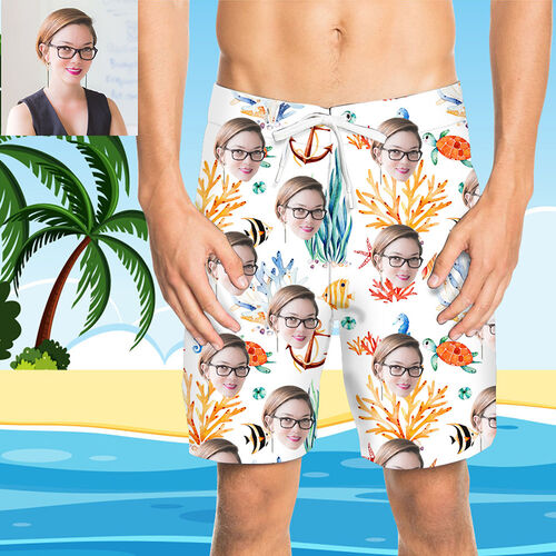 Pantaloni da Spiaggia Uomo Corti Personalizzati con Faccia e Corallo
