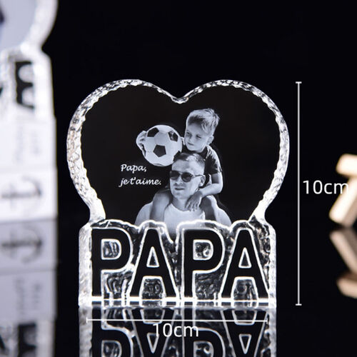 Cornice per foto personalizzata con incisione a forma di cuore in cristallo per papà