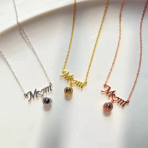 Sterling Silver Personalized Photo Projection Necklace Gift for Mom