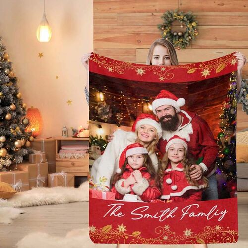 Personalisierte Weihnachtsdecke mit 1 Bild für die Familie