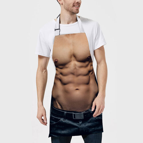 Cool Apron with Pattern of Body with Abs Cool Gift for Him