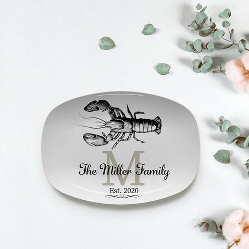 Personalized  Name and Date Plate with Lobster Pattern Father's Day Gift