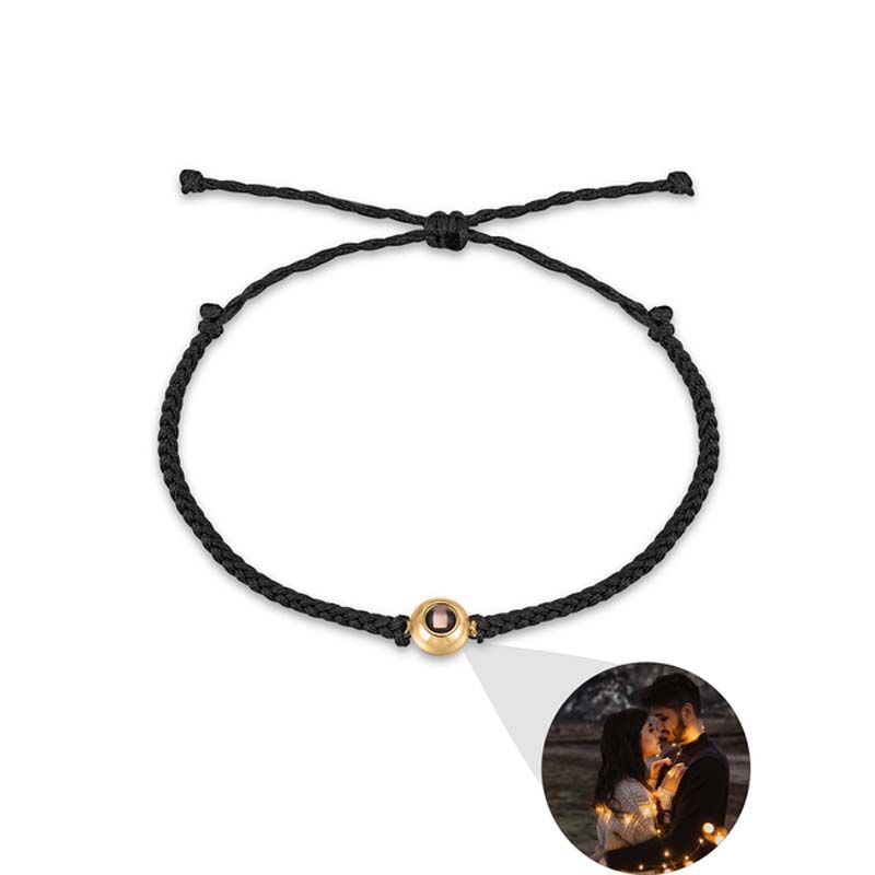Bracelet personnalisé de projecteur de photo en cercle pour femmes et hommes avec corde noire