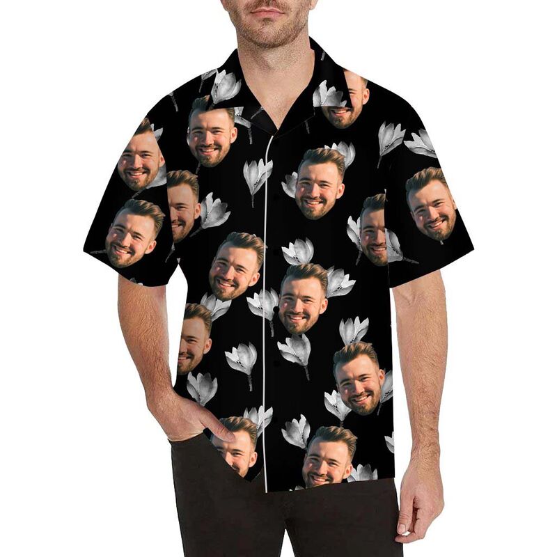 Custom Face Magnolia Men's All Over Print Hawaiian Shirt