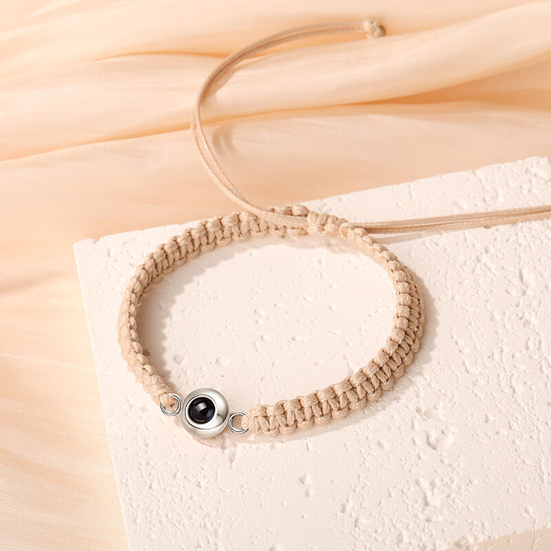 Bracelet Photo Projection personnalisé en corde de lin marron tressée Cadeau cool et sympa