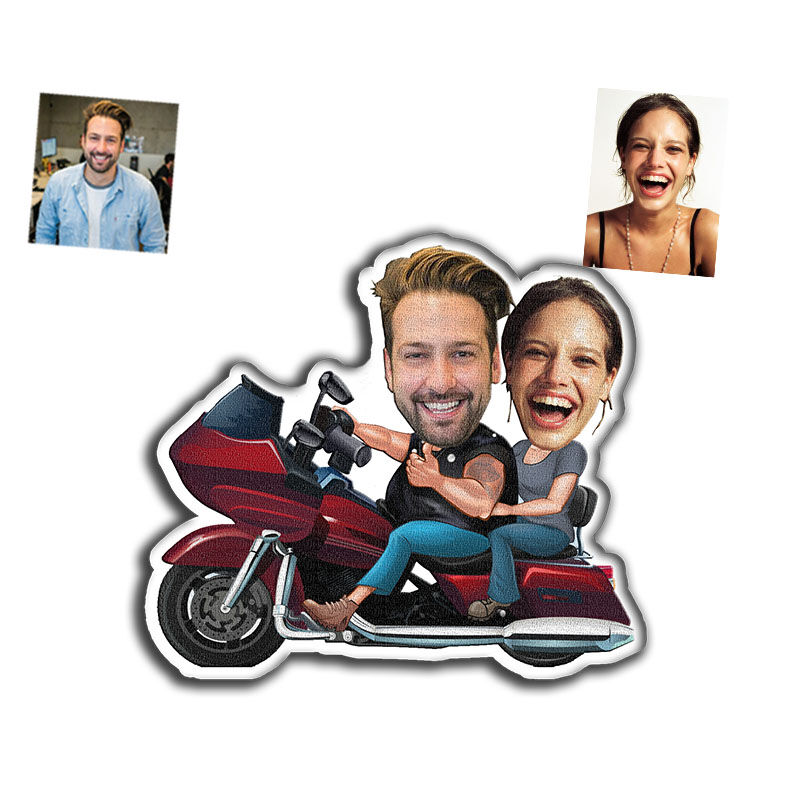 Individuelles Gesichtskissen Motorradfahren 3D Porträt Personalisiertes Fotokissen Witzige Geschenke für Paare