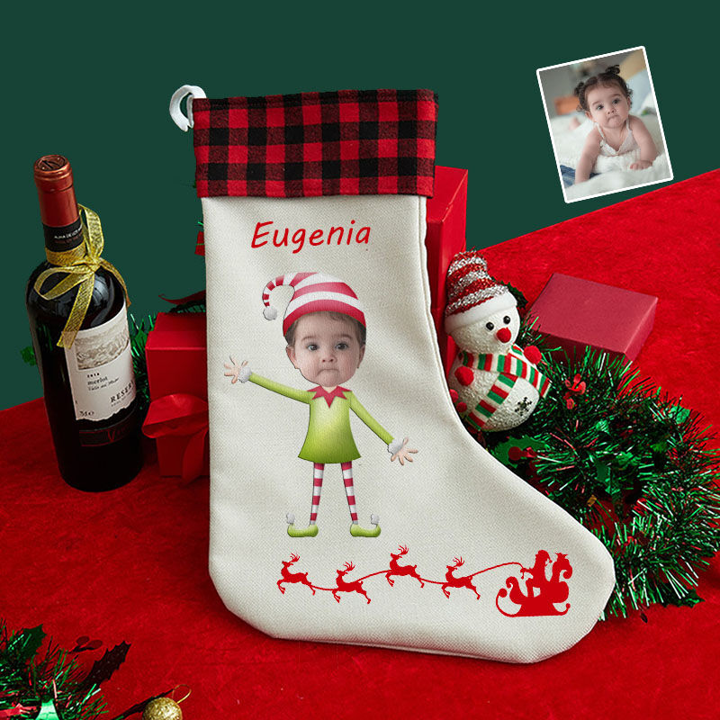 Personalized Custom Face Christmas Stocking Cute Kids Cartoon Image Christmas Gift Bag