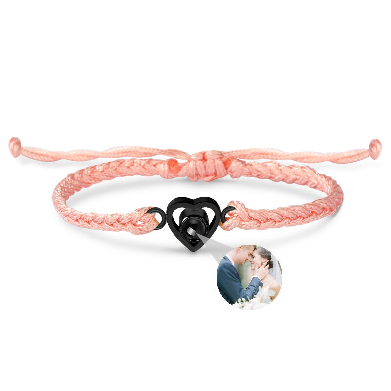 Personalized Heart Photo Projection Pink String Bracelet Gift