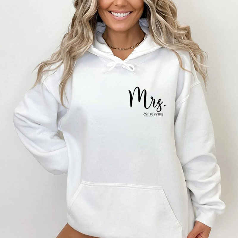 Personalized Hoodie Custom Date with Mrs Logo Design Simple Unique Gift for Wife