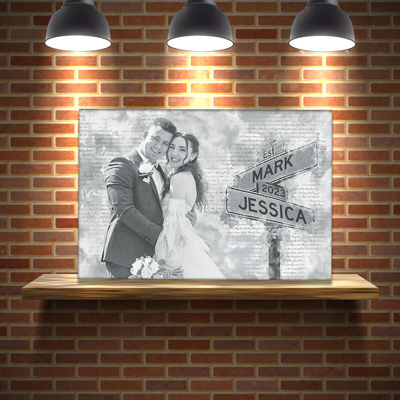 Personalized Picture Canvas Wall Art with Custom Name Stylish Present for Your Love