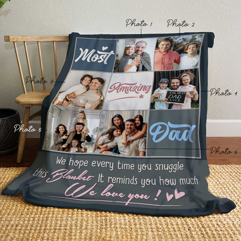 Personalized Picture Blanket Best Present for Dad "We Love You"