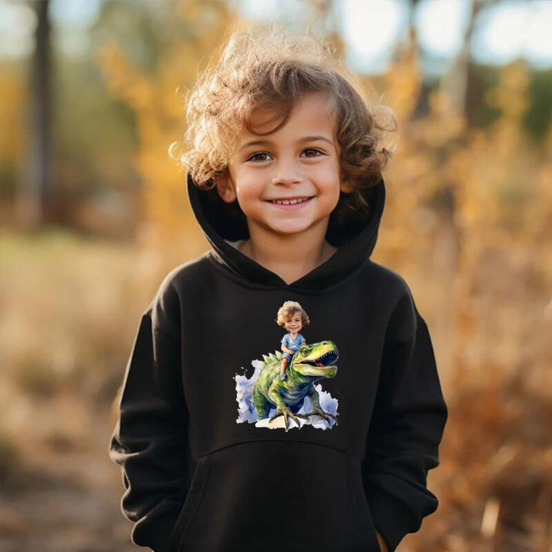 Personalized Kids Hoodie Custom Photo With Dinosaur Pattern Children's Gifts