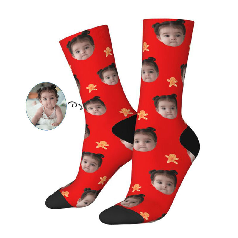 Chaussettes personnalisées avec motif bonhomme en pain d'épices pour ajouter une photo comme cadeau de Noël