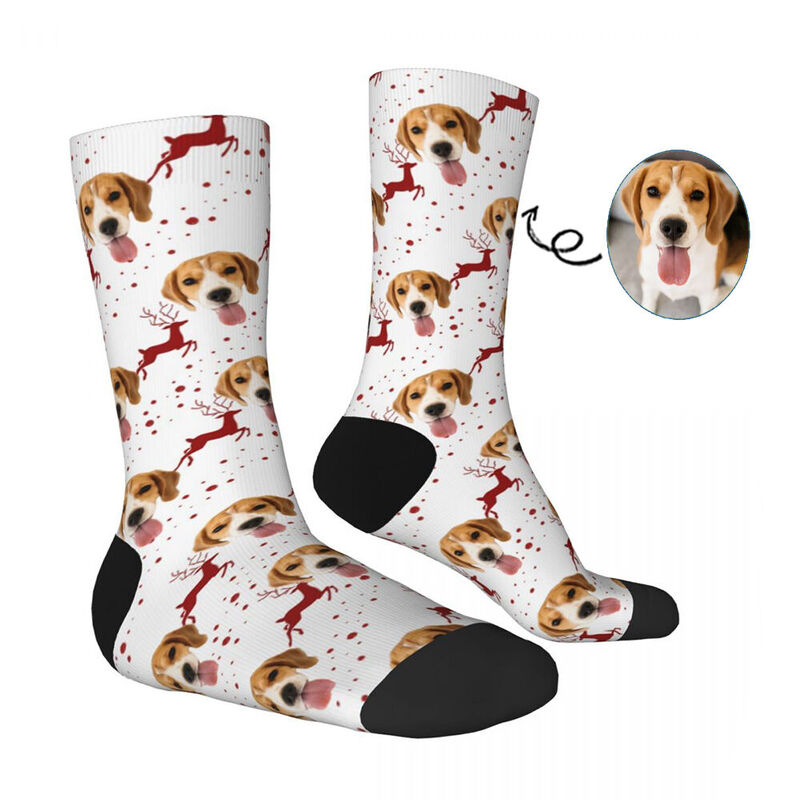 Chaussettes personnalisées avec motif d'élan Ajoutez une photo d'animal de compagnie Cadeau de Noël pour les propriétaires d'animaux de compagnie