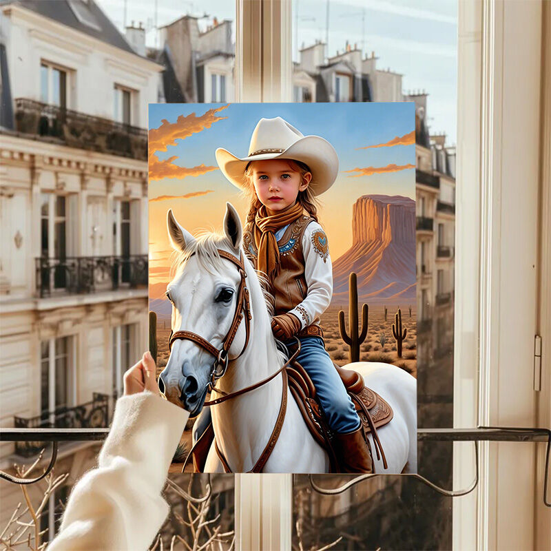 Personalized Cowboy Portraits with Custom Face Swap Funny Present for Girl