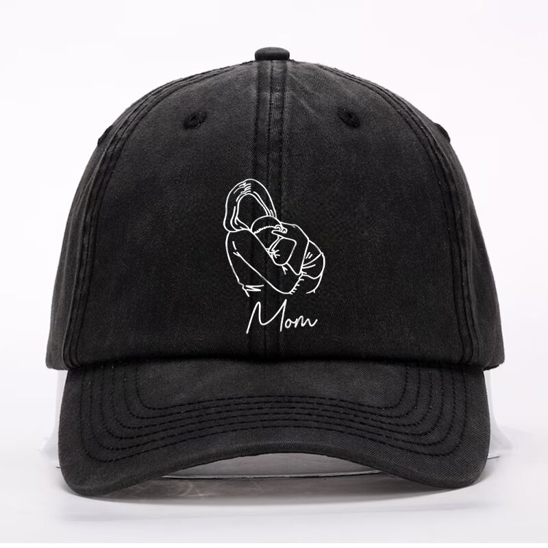 Personalized Hat Embroidered Custom Mom and Kids Photo Line Design Perfect Gift for Dear Mama