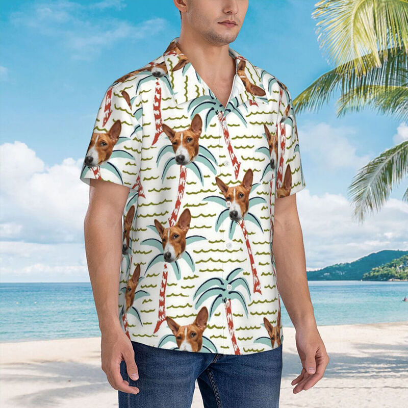 Personalized Hawaiian Shirt Cartoon Coconut Tree Custom Pet Photo Gift for Pet Owners