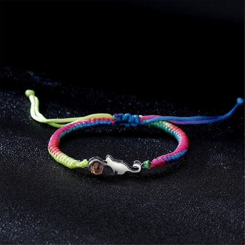 Bracelet de projection d'image de chat mignon en corde colorée personnalisé Cadeau sincère