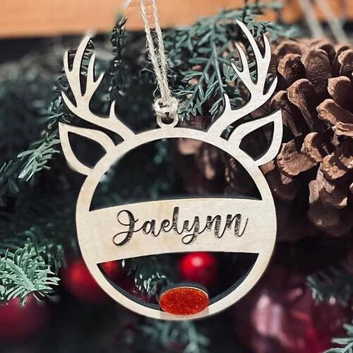 Custom Name Wooden Antlers Christmas Tree Decoration