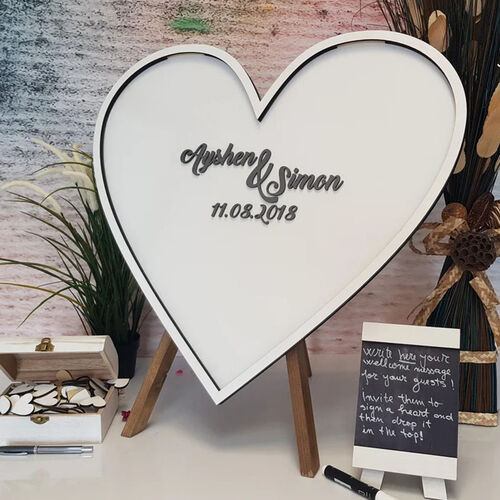 Personalized Simple Heart Shaped Wooden Acrylic Custom Name Guest Book with Inserts Box