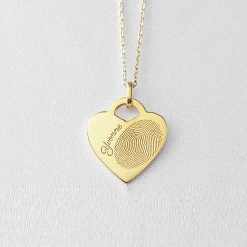 Personalized Fingerprint Jewelry Heart Necklace with Your Name & Words