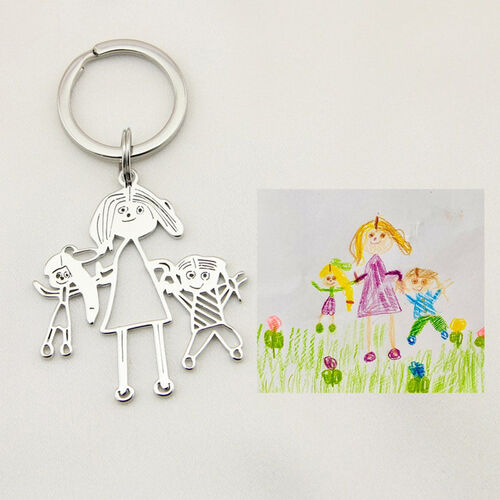 Custom Picture Keychain Personalized Handwriting Photo Artwork Gift for Father