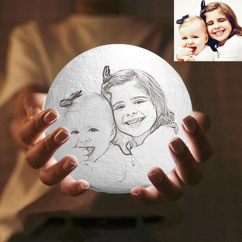 Lampada  Personalizzata Lunare con Foto 3D, Touch 2 Colori, Regalo per Bambini