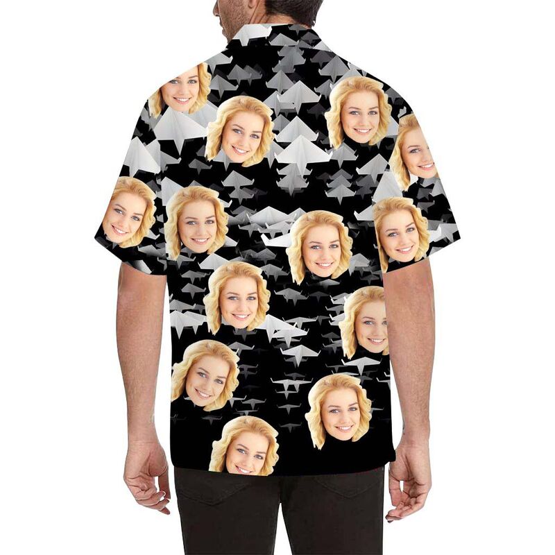 Custom Face Paper Airplane Black Men's All Over Print Hawaiian Shirt
