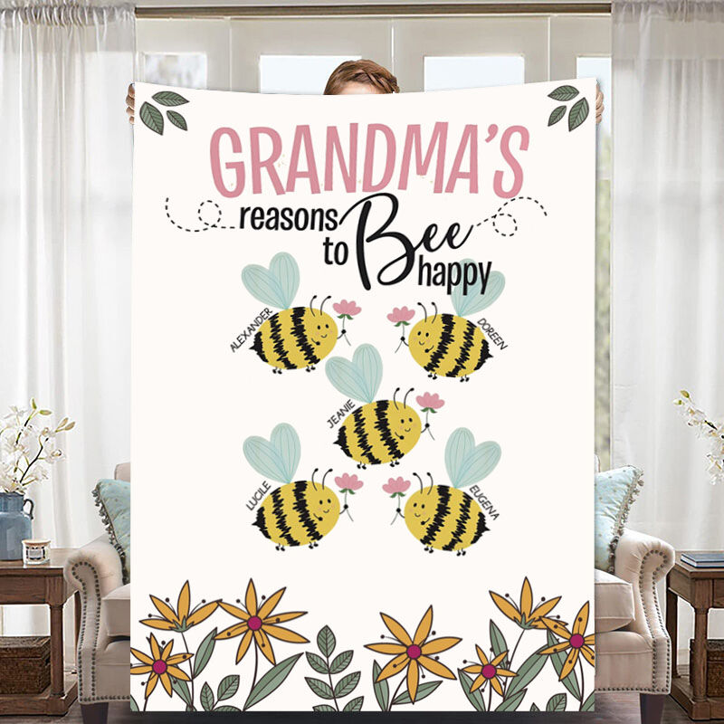 Personalized Name Lovely Bee Pattern Blanket Best Gift for Dear Grandma