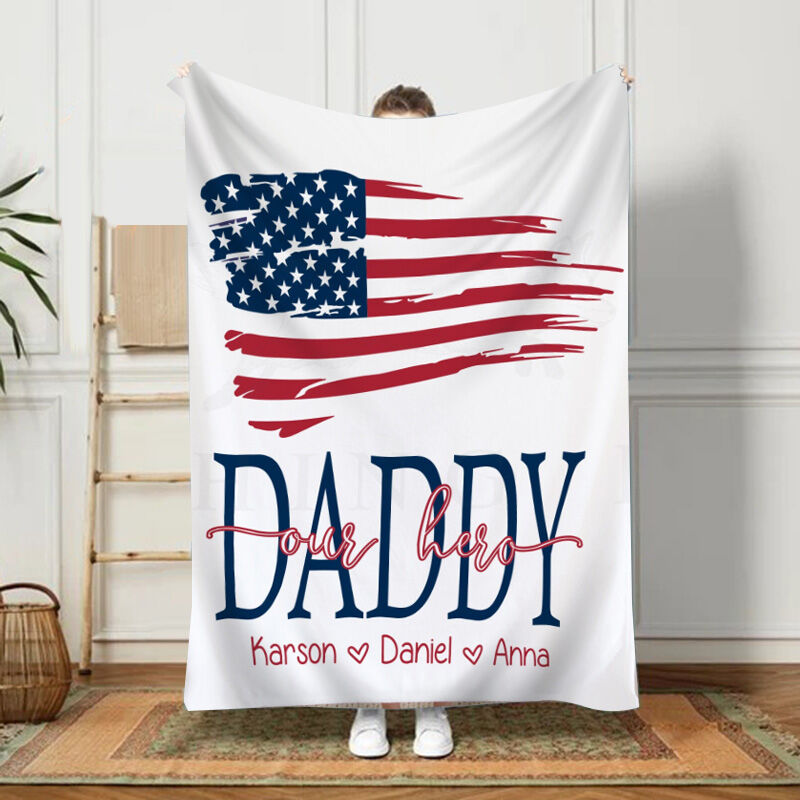 Personalized Name Blanket Gift for Dear Daddy "Our Hero"