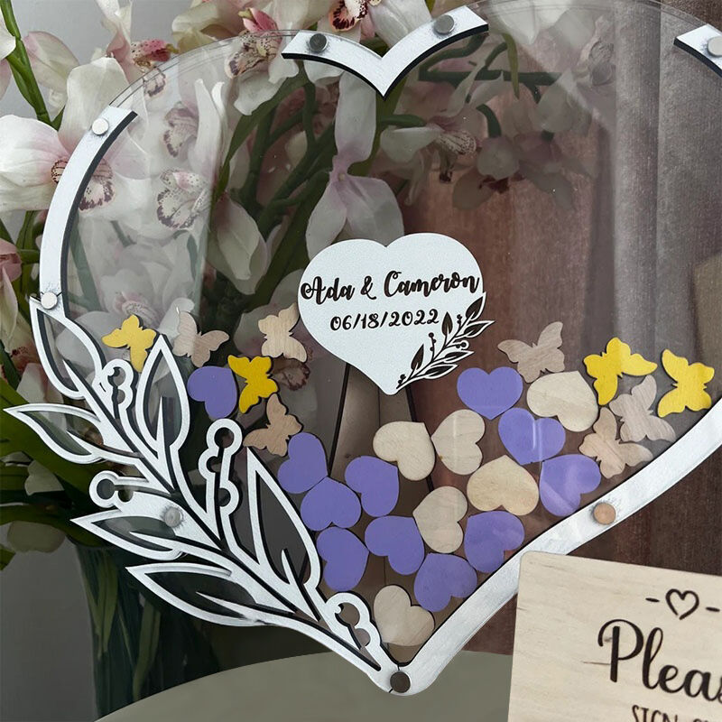 Libro degli ospiti con nome personalizzato in acrilico personalizzato con fiore farfalla