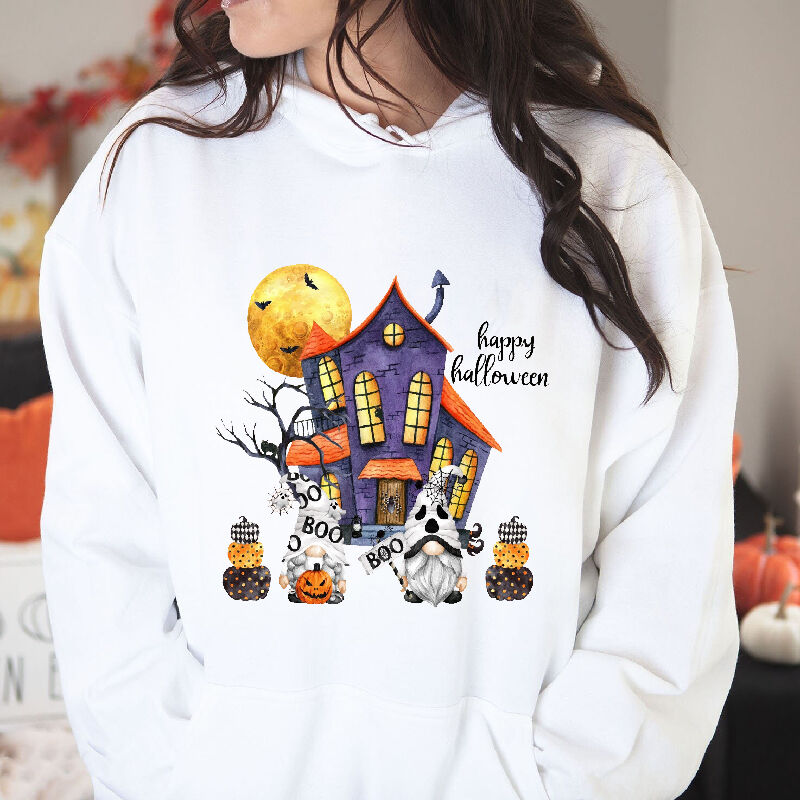 Charismatic Hoodie with Horror Haunted House Pattern Spooky Halloween Present