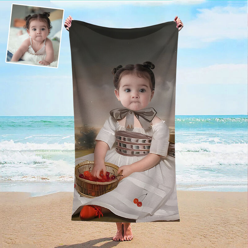 Personalized Picture Bath Towel with Girl Pattern Washing Cherries Simple Present for Her