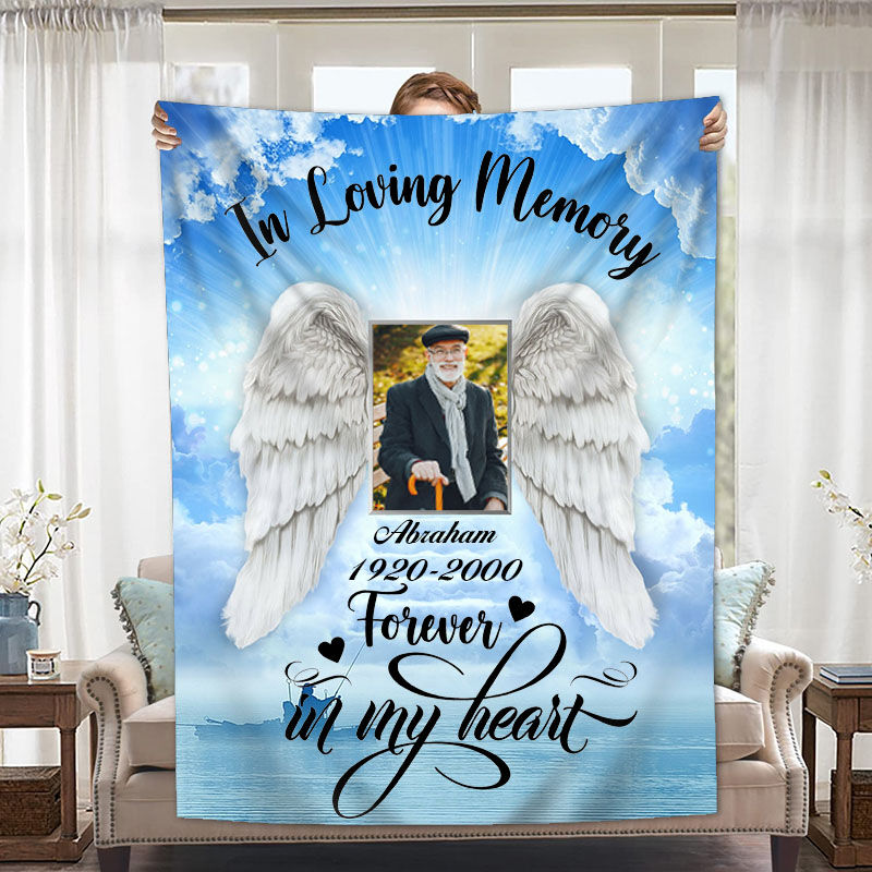 Personalized Picture Blanket with Angel Wings Pattern Creative Gift for Favourite Family
