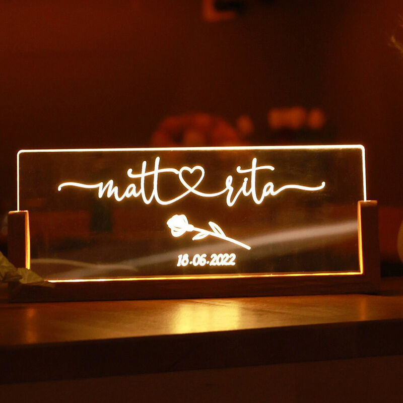 Personalized Name Acrylic Lamp with Special Flower Pattern Simple Gift for Couples