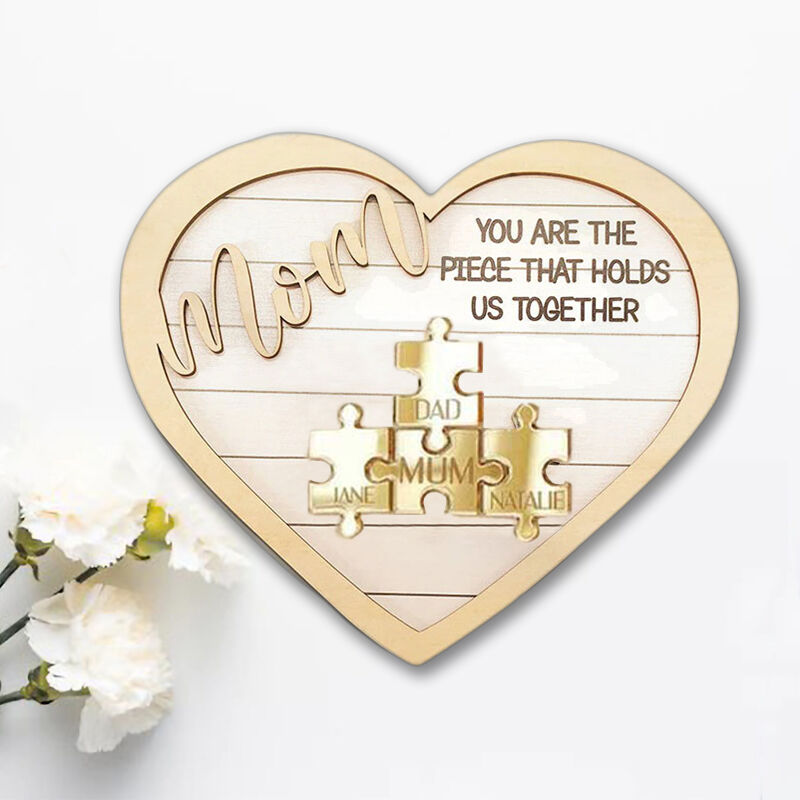 Personalized Heart Name Puzzle Frame You Are The Piece That Holds Us Together Meaningful Gift for Mother's Day