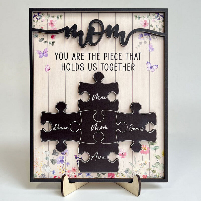 Personalisierter Namenspuzzle-Rahmen Du bist das Stück, das uns zusammenhält mit Blumen Design Geschenk für die liebe Mama