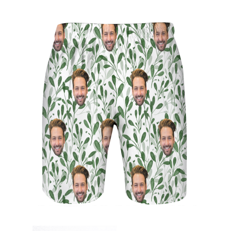 Personalized Picture Men's Beach Shorts with Grass Pattern Simple Present for Boyfriend