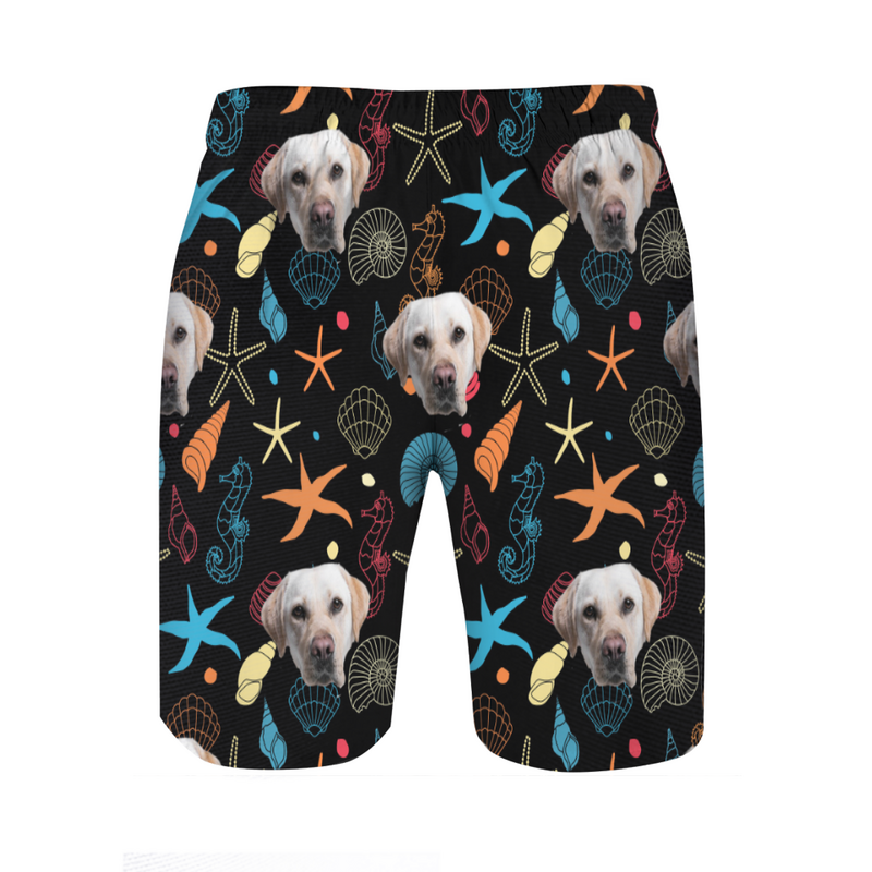 Personalized Picture Men's Beach Shorts with Blue Starfish Pattern Best Gift for Family