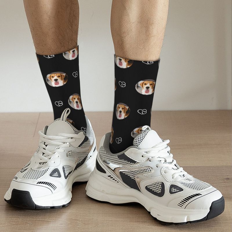 Personalized Face Socks with Line Heart Pattern Gift for Pet Owners