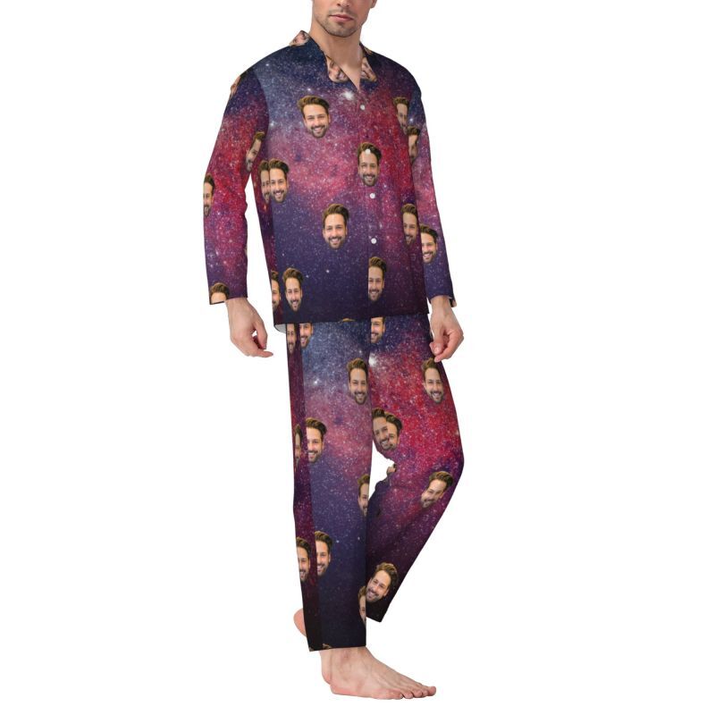 Pijama personalizado Foto personalizada Magnífico diseño de patrón de galaxia del universo Regalo para la familia