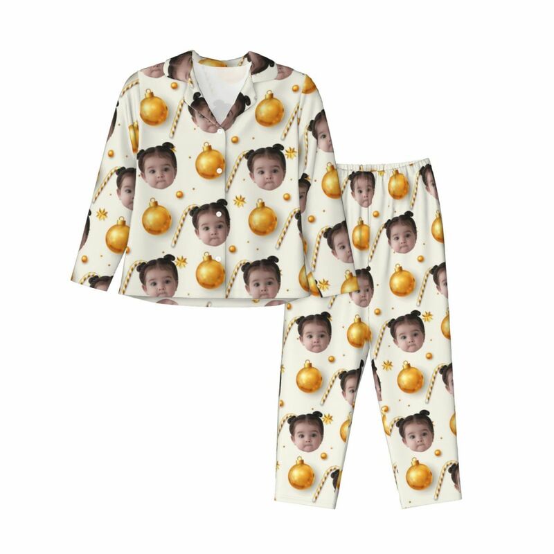 Gepersonaliseerde pyjama aangepaste foto Kerstbel Candy Golden stijl ontwerp Gift voor haar