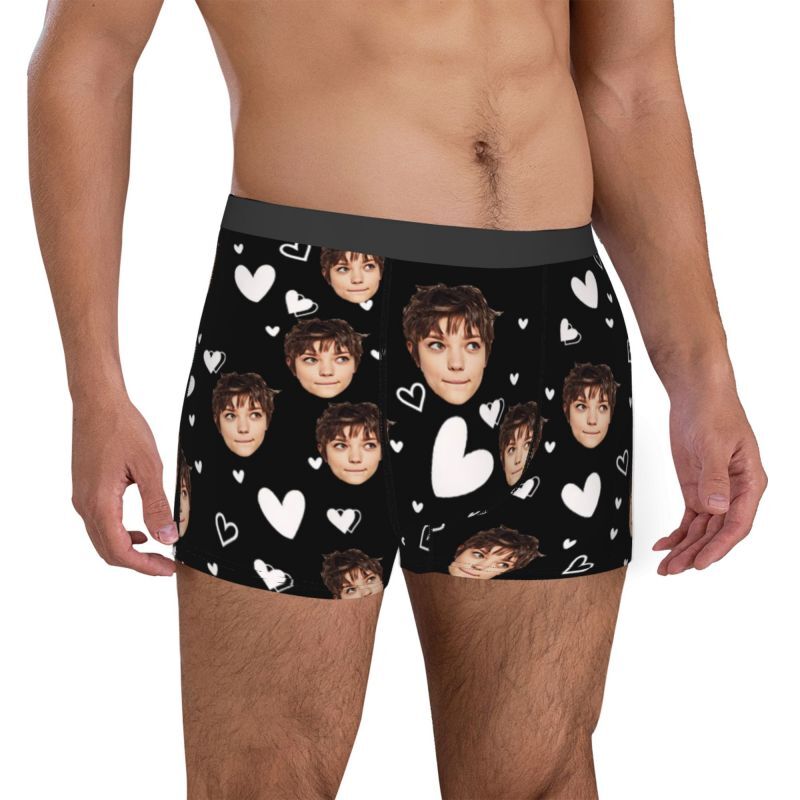 Personalized Photo Men's Underwear Boxer Briefs with Heart Pattern Exquisite Gift for Husband