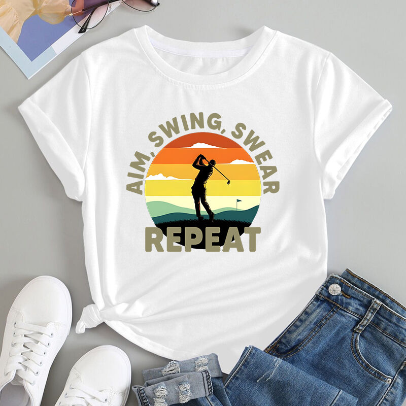 Personalized T-shirt Aim Swing Swear and Repeat Golf Training Tips Perfect Gift for Golf Player Lovers