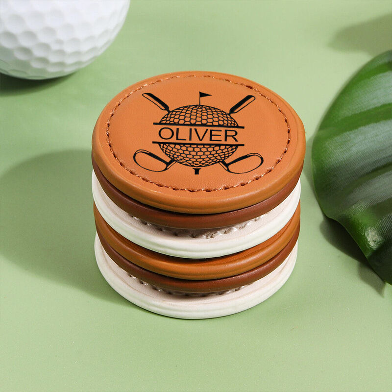 Personliggjord läder golfmarker 4 cm bred Premium golf Äkta läder Present för medlem