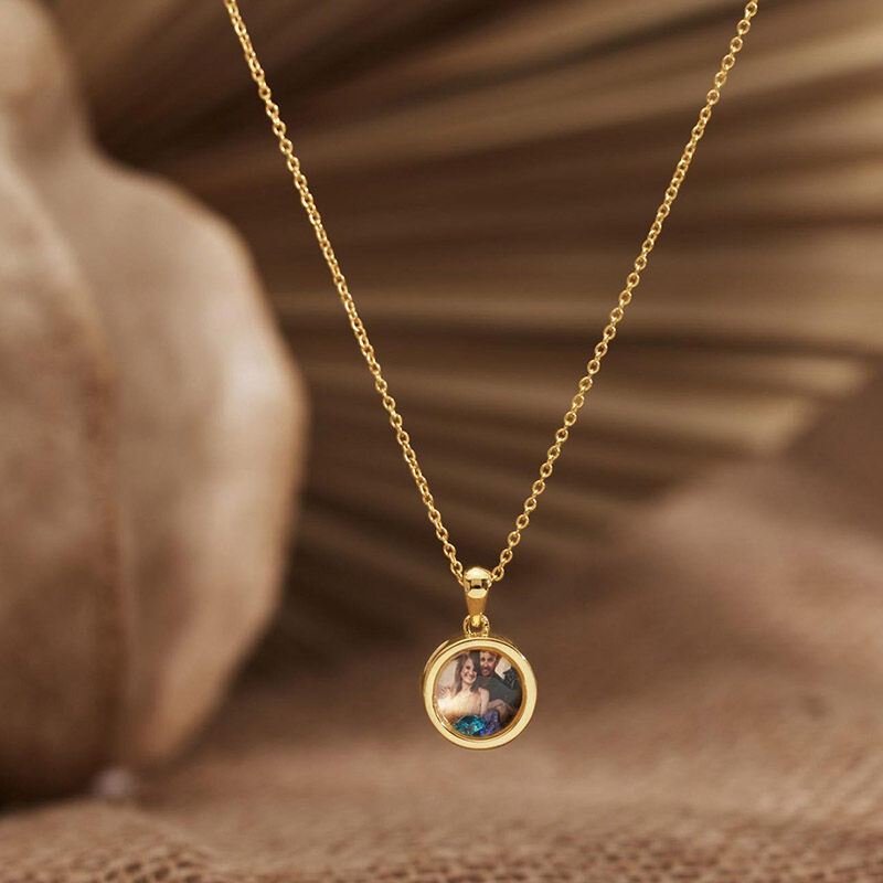 Gepersonaliseerd rond-foto-halsketting Eenvoudig geschenk voor de familie