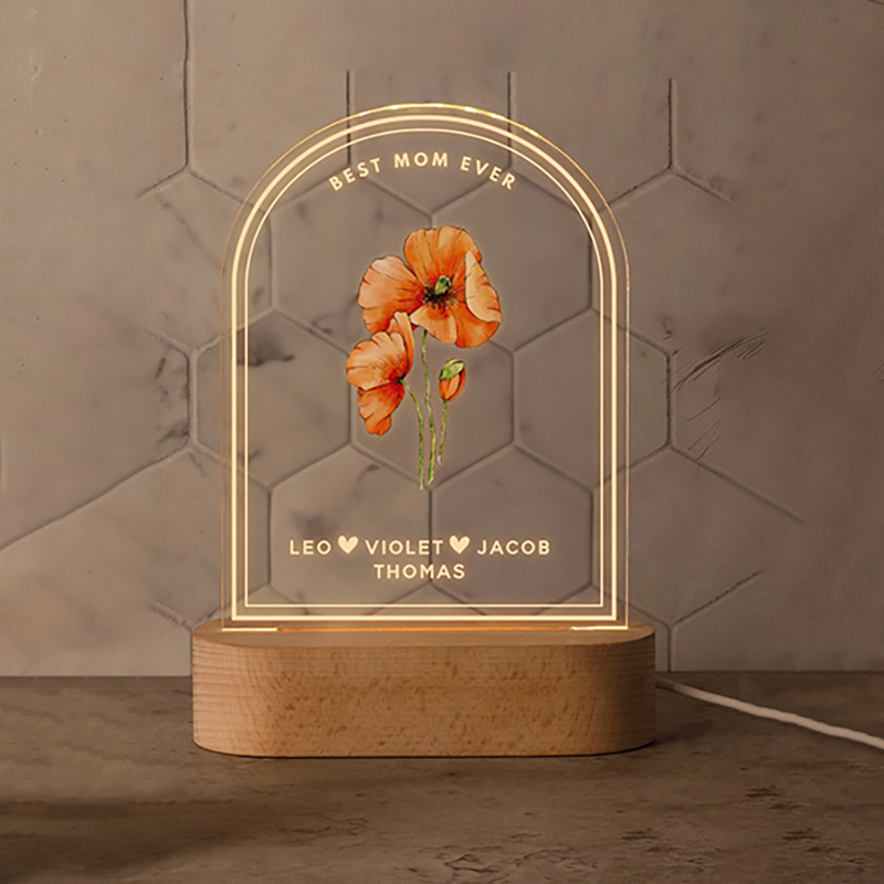 Personalized Name Night Light with Custom Birth Flower Stylish Gift for Dear Mummy