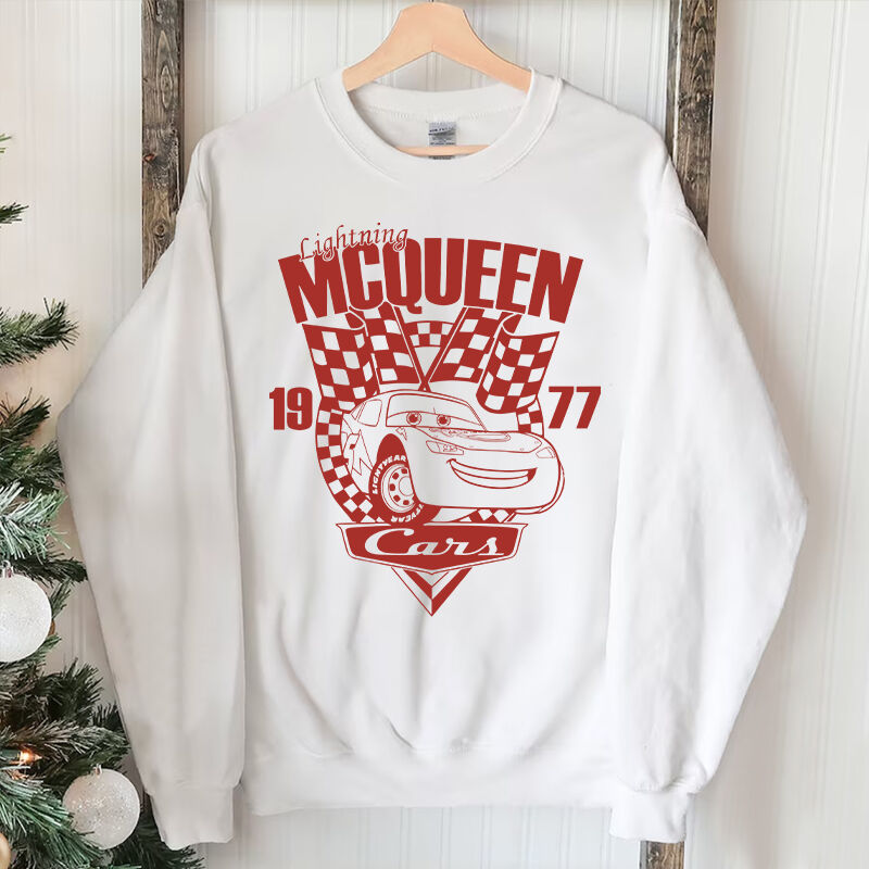 Personalized Sweatshirt Lightning McQueen Cars Classic Pattern Design Cool Gift for Car Lovers