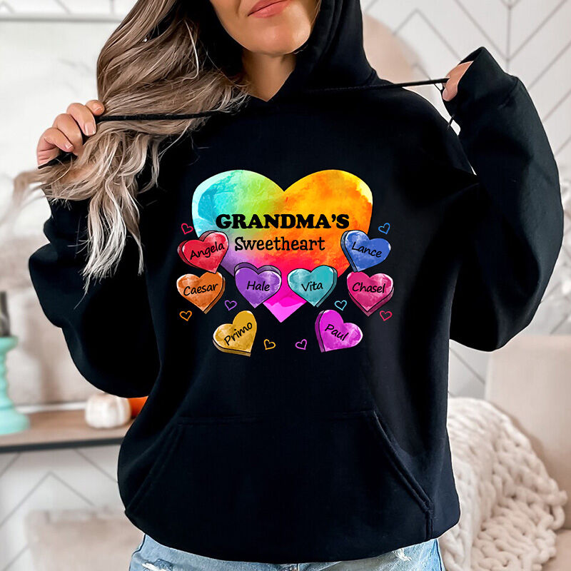 Personalized Hoodie Mom's Sweetheart Custom Kids Name Colorful Heart Design Gift for Mother's Day