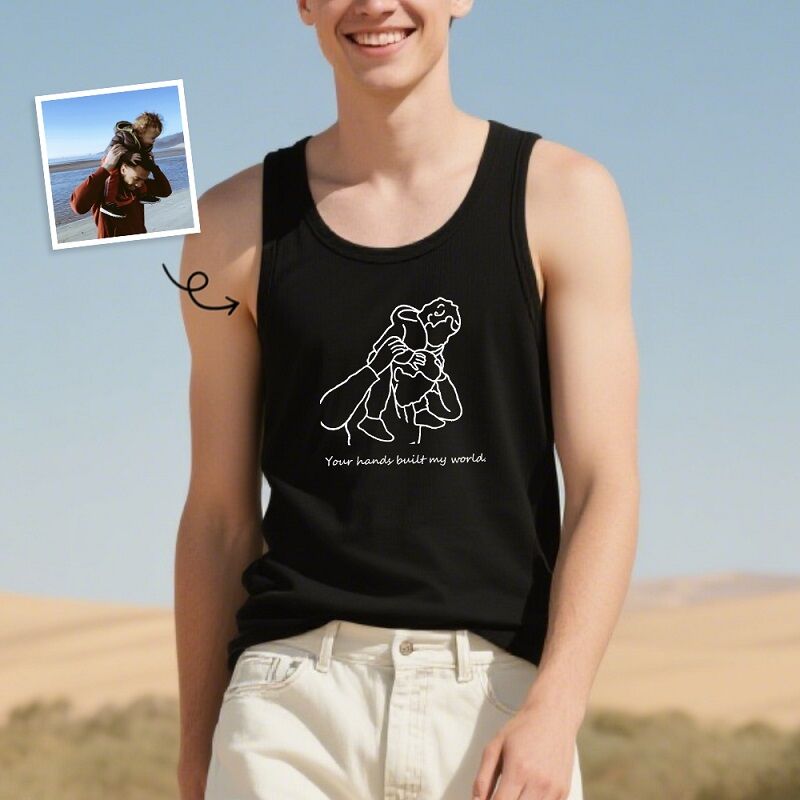 Personalized Tank Top Custom Dad and Kids Line Photo Warm Words Design Perfect Father's Day Gift